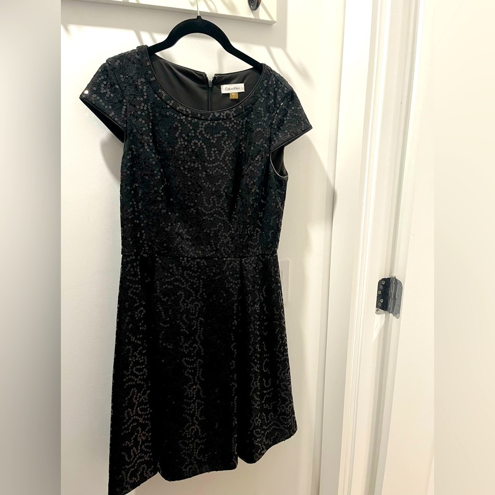 Black Sequin Calvin Klein Cocktail Dress - 6 - Picture 3 of 7